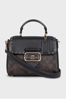 Leather satchel with signature print