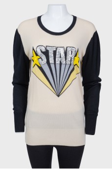 Combination sweater with print