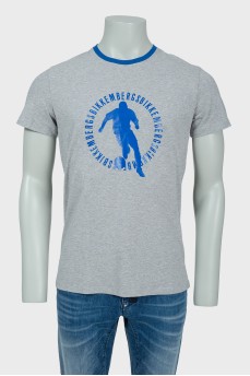 Gray men's T-shirt with blue print