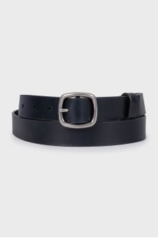 Black leather belt with silver buckle