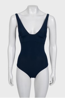 Blue one-piece swimsuit with tag