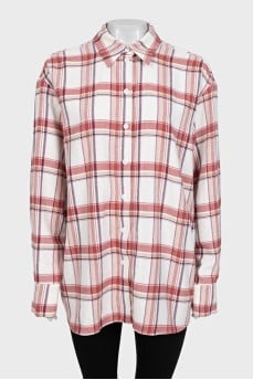 Біла oversize сорочка в картатий принт