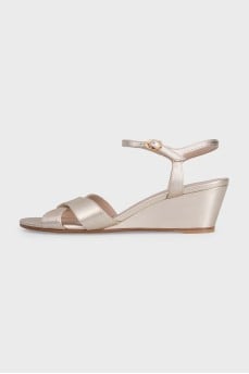 Gold leather wedge sandals