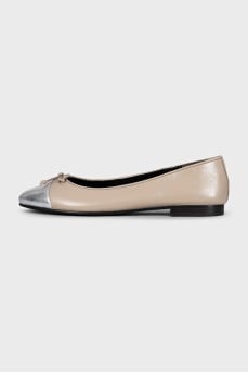 Leather ballet flats with silver toe