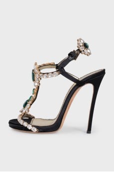 Black sandals decorated with crystals