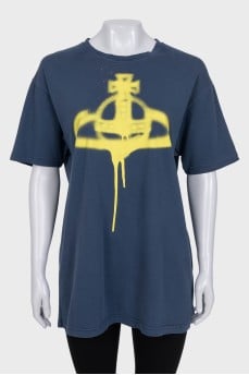 Blue straight-cut printed T-shirt