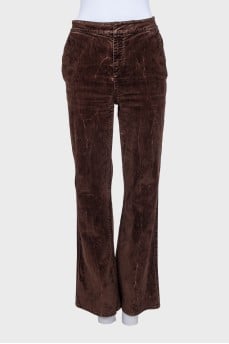 Brown velvet straight-leg trousers