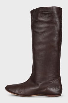 Brown leather flat boots