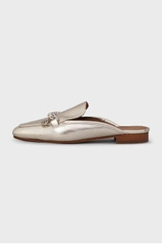Gold leather flat mules