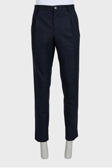 Men's blue wool straight-leg trousers