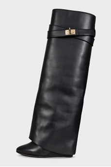 Shark Lock Black Leather Boots