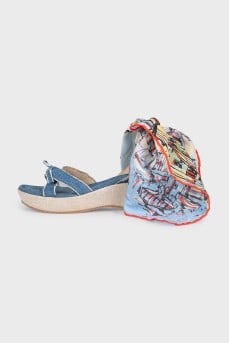 Denim lace-up sandals