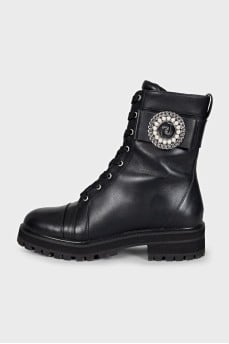 Black leather boots with decor