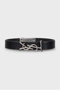 Black leather bracelet with logo