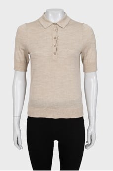 Beige wool polo shirt with tag