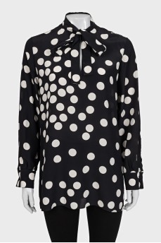 Loose-fitting silk polka dot print blouse
