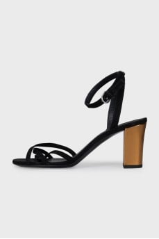 Suede sandals with gold heels
