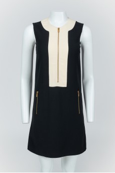 Black and beige sleeveless zip dress with tag