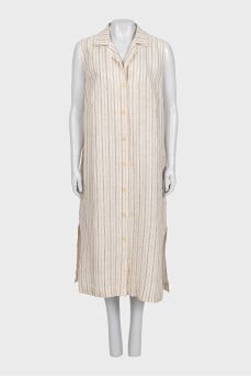 Beige striped straight-cut dress