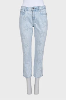 Light blue straight-leg jeans with embroidery