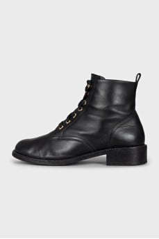 Black leather lace-up boots