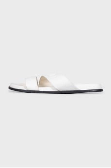 Men's white leather flip-flops
