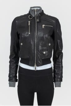 Leather jacket with textile inserts