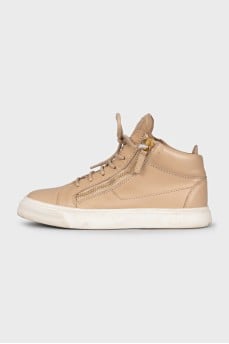 High-top leather sneakers with zippers