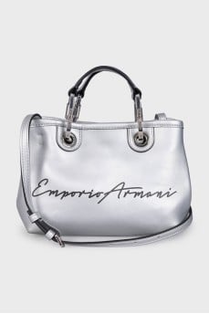 Silver leather bag with logo