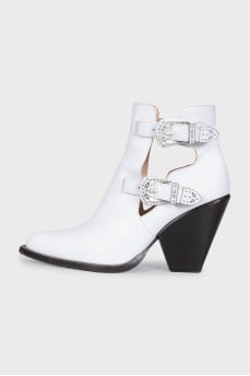 White leather ankle boots