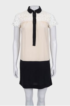 Black and white straight-cut lace dress