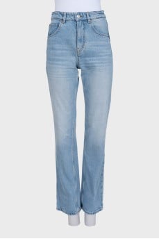 High-waisted straight leg jeans with a distressed effect