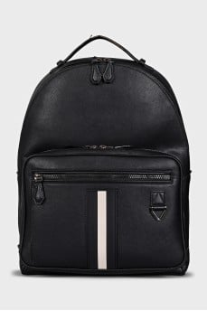 Black leather backpack with contrasting insert