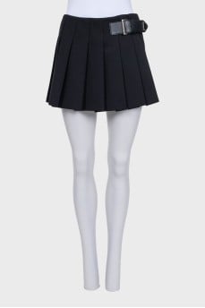Wool mini skirt with leather belt