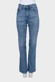 Blue high-waist straight jeans