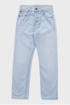 High-waisted blue jeans with buttons