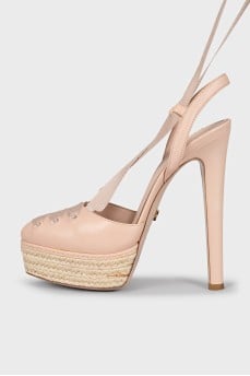 Beige slingbacks with ties