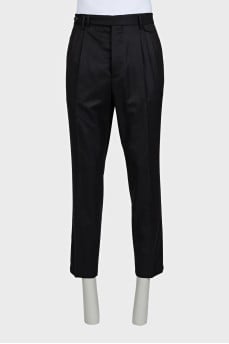 Men's black straight-cut wool trousers