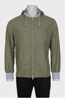 Men's green jacket with a detachable hood