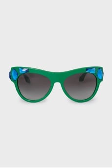 Sunglasses decorated with blue crystals