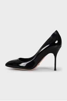 Black patent leather high heels