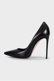 Black leather high heels
