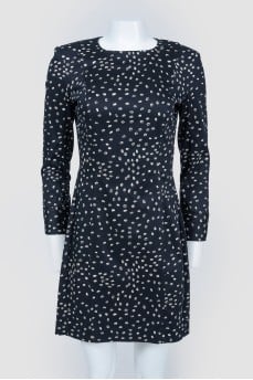 Black dress with white polka dots with a zipper