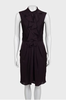 Silk straight dress with frill