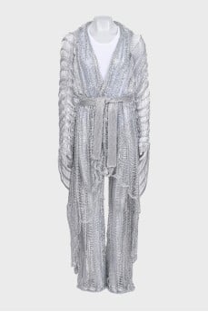 Silver cardigan and trousers suit