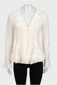 Fitted silk blouse with ruffles