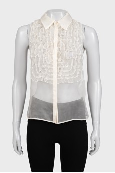 Sheer loose-fitting blouse with ruffles
