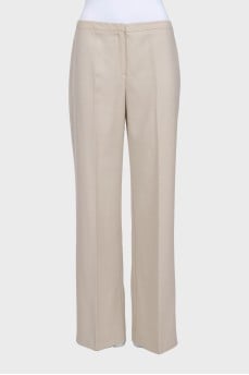 Beige straight-leg low-rise trousers