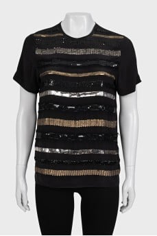 Silk T-shirt decorated with sequins