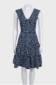 Fitted printed dress with belt